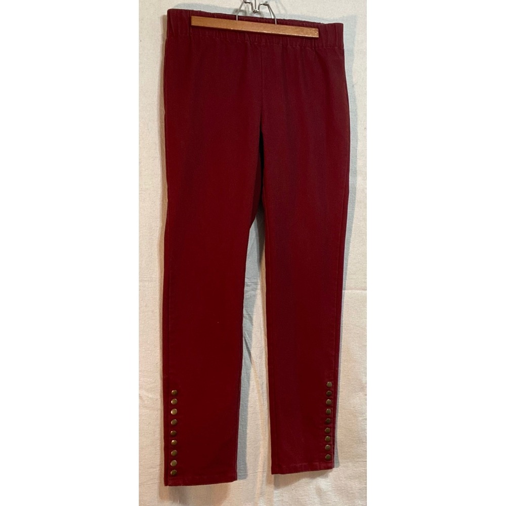 Soft Surroundings Pull‎ On Pants S Small Ankle Snaps Elastic Waist Burgundy